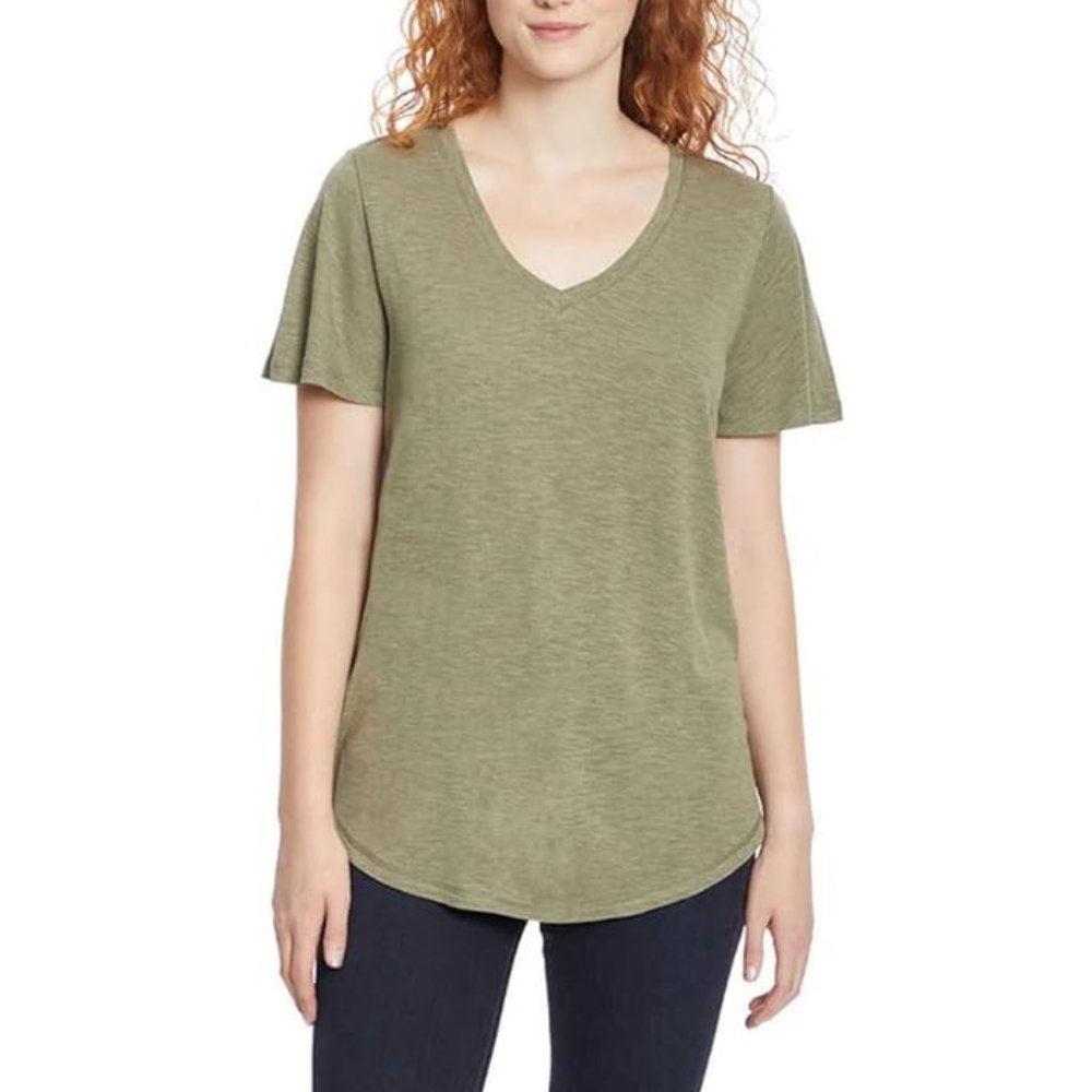 SOILED Jessica Simpson Women's Flutter Sleeve V-Neck Tee Green Sz M $60 FFF132